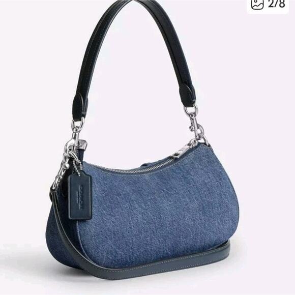 NWT Coach CAK44 Ashton shoulder/Crossbody Bag INDIGO Denim & Smooth Leather - Picture 2 of 5